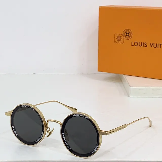 Louis Vuitton Gold Brown Round Metal Frame Thin Double Bridge Sunglasses 4