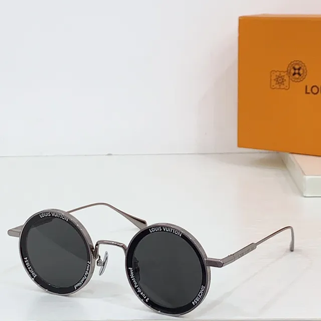 Louis Vuitton Gold Brown Round Metal Frame Thin Double Bridge Sunglasses 5