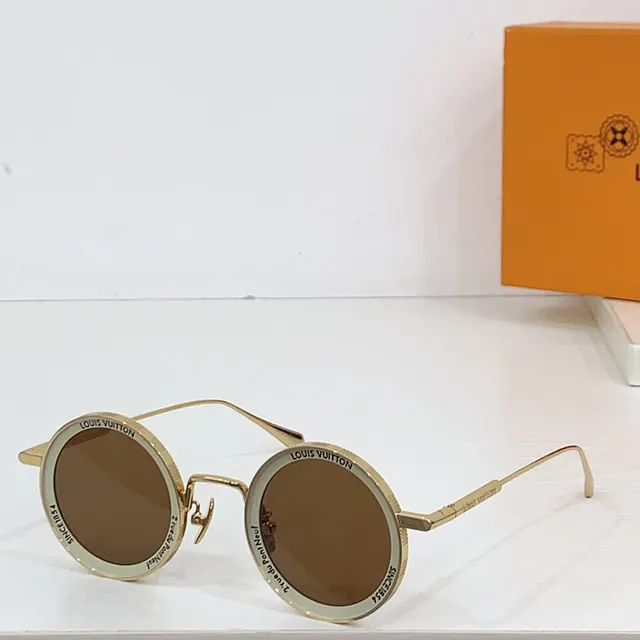 Louis Vuitton Gold Brown Round Metal Frame Thin Double Bridge Sunglasses 6