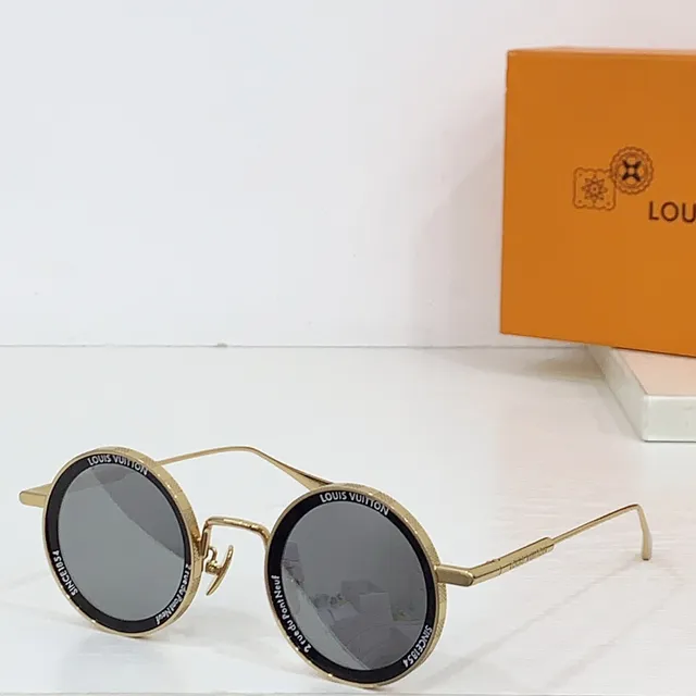 Louis Vuitton Gold Brown Round Metal Frame Thin Double Bridge Sunglasses 9