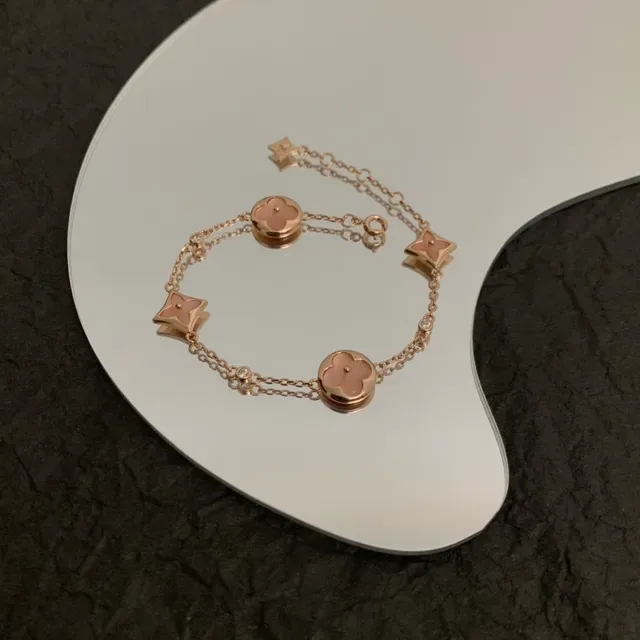 Pulsera Louis Vuitton Cadena Oro Rose Verde Esmalte Charms Florales 2