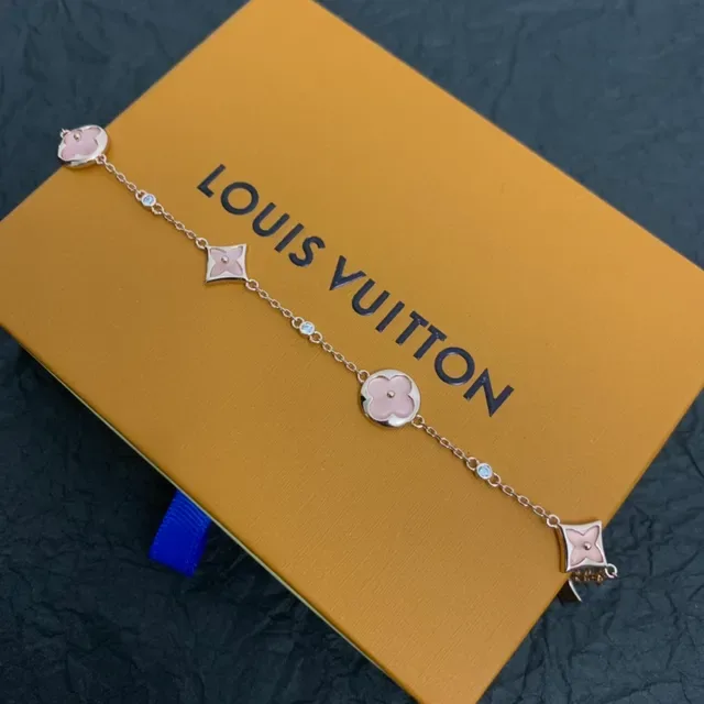 Pulsera Louis Vuitton Cadena Oro Rose Verde Esmalte Charms Florales 3