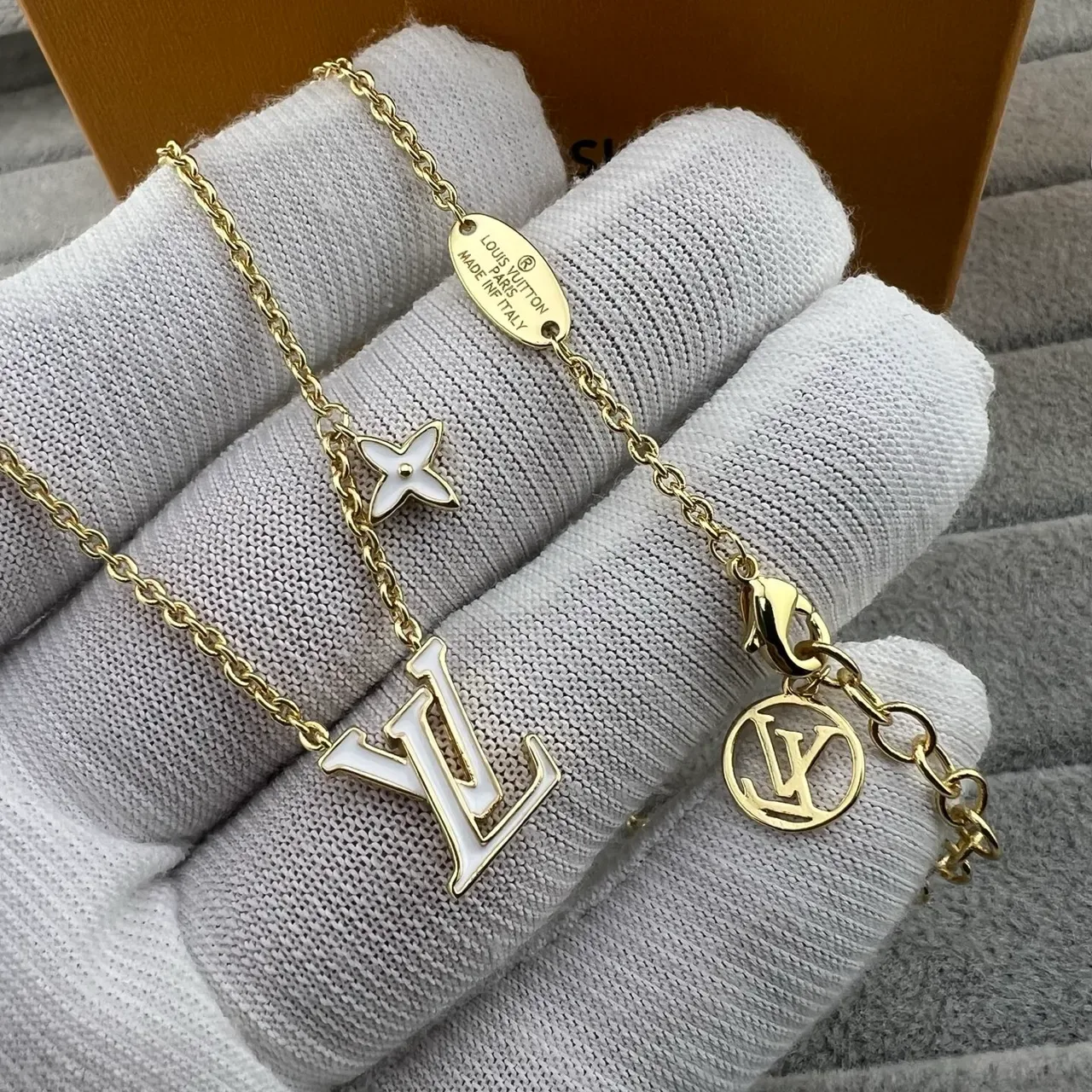 Louis Vuitton Gold Pink Chain Enamel Monogram Necklace 4