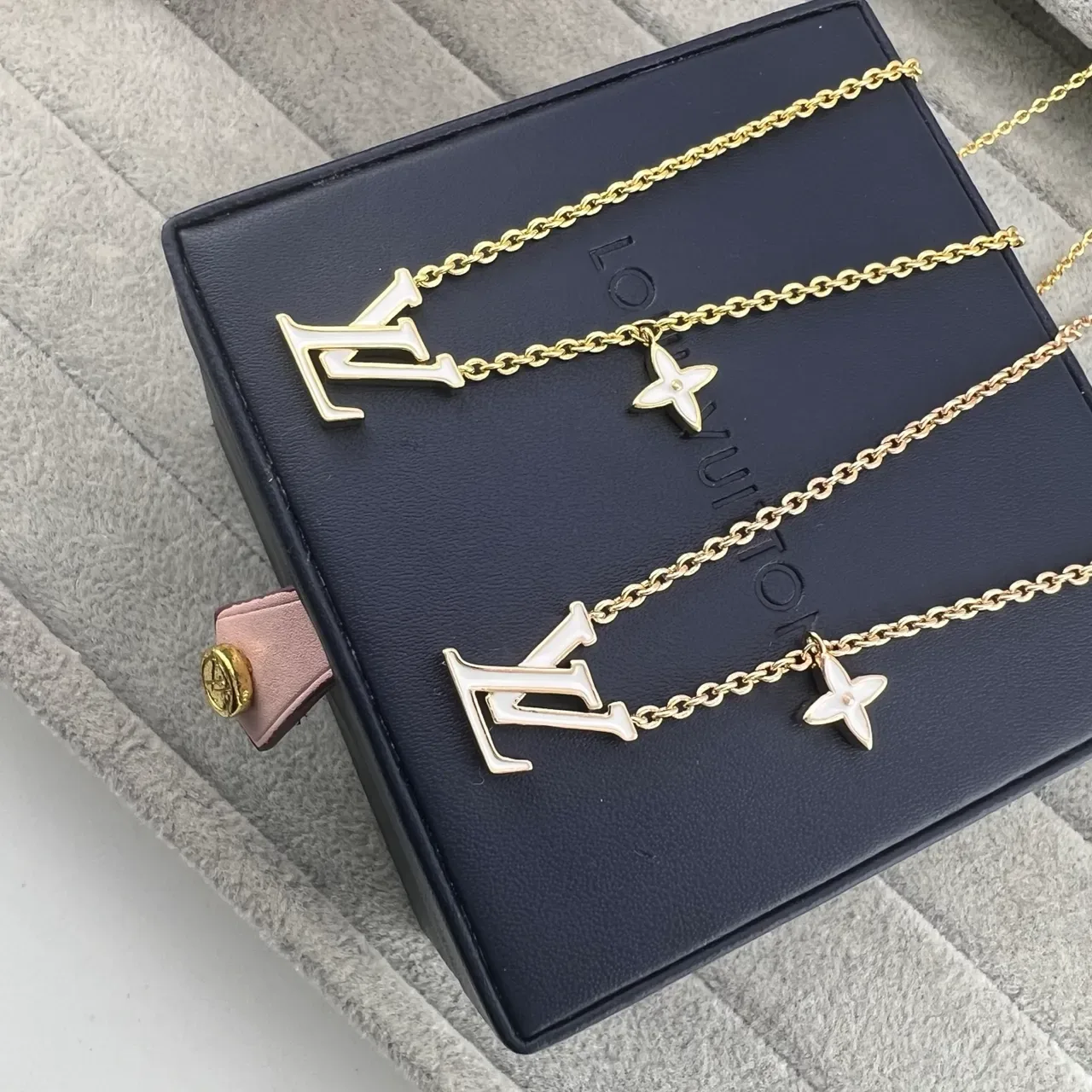 Louis Vuitton Gold Pink Chain Enamel Monogram Necklace 6