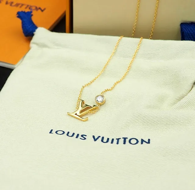 Louis Vuitton Gold Silver Monogram Pendant Crystal Accent Necklace 3