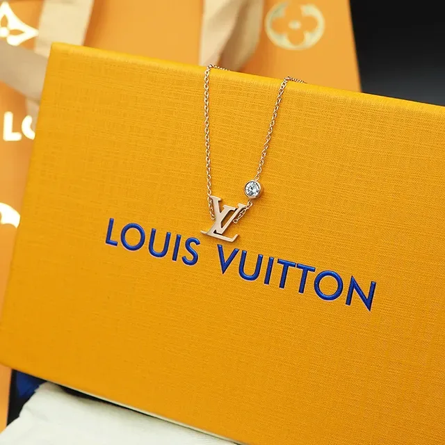 Louis Vuitton Gold Silver Monogram Pendant Crystal Accent Necklace 6