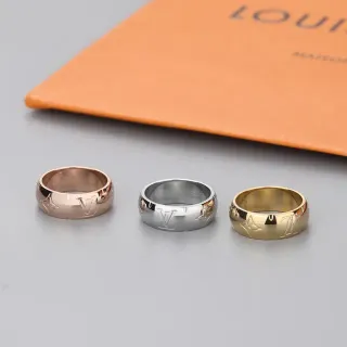 Louis Vuitton 金银宽带刻字戒指