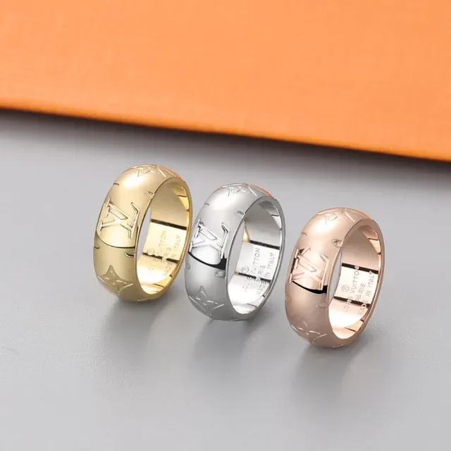 Louis Vuitton Gold Silver Wide-Band Monogram-Engraved Ring 5