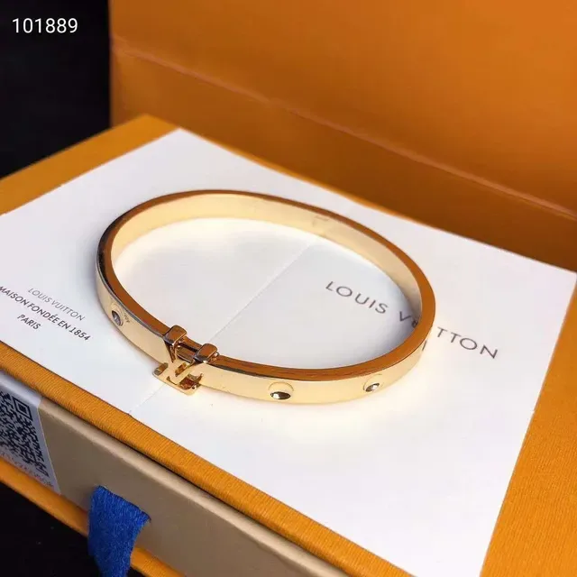 Louis Vuitton Gold-Tone Monogram Clasp Hinged Bangle Bracelet 3