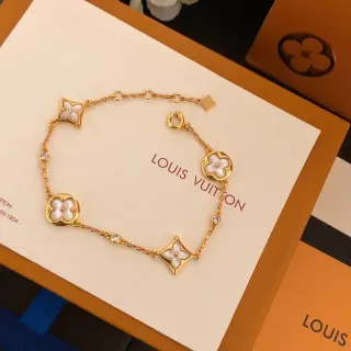 Louis Vuitton Gold White Chain Quatrefoil Floral Motifs Bracelet
