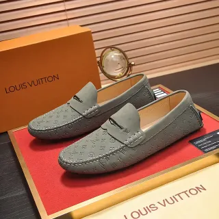 Louis Vuitton ধূসর বেইজ মোনোগ্রাম লেদার পেনি স্ট্র্যাপ লোফার