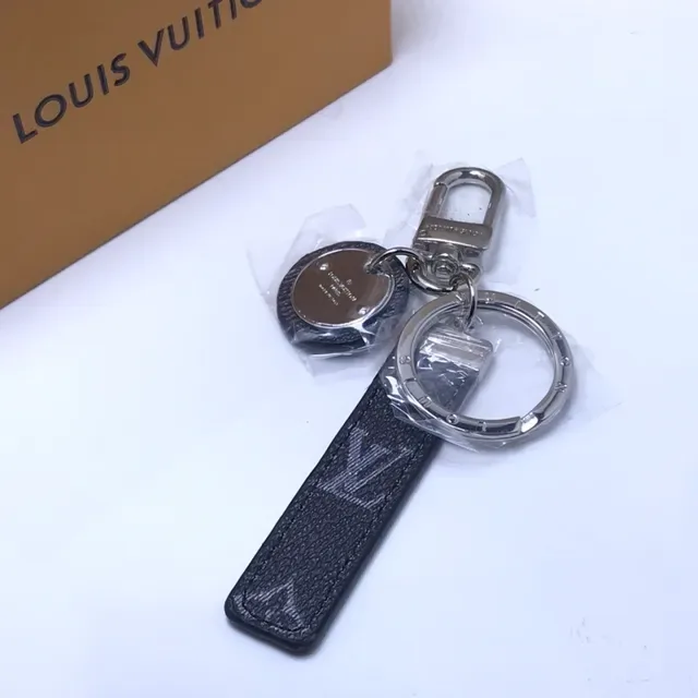 Louis Vuitton Gray Black Monogrammed Leather Strap Metal Disc Charm Phone Accessory 2
