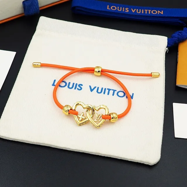 Louis Vuitton Bracelet cœur cordon orange bracelet métal ton doré 5