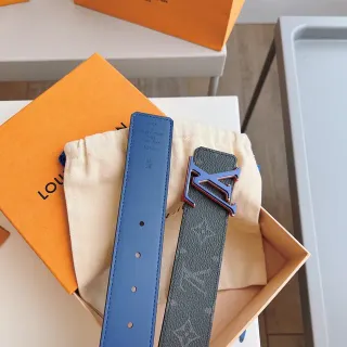 Louis Vuitton Initiales Monogram 灰色和蓝色皮革腰带
