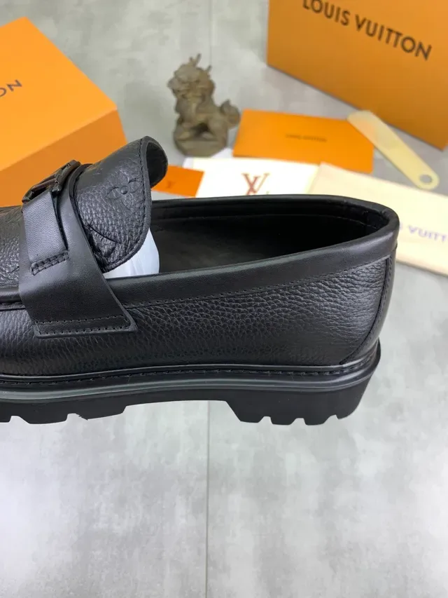 Louis Vuitton Loafer Black Embossed Monogram Leather LV Buckle Strap Loafer 4