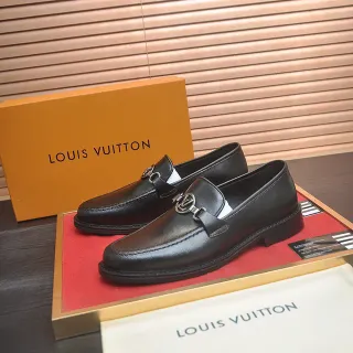 Louis Vuitton লোফার কালো রূপালি চামড়া ধাতব LV বাকেল লোফার