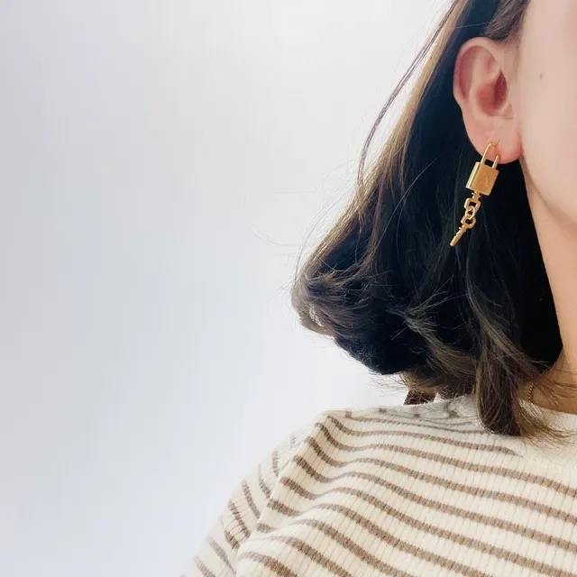 Louis Vuitton Lock & Key Gold-Tone Padlock and Key Earrings 2