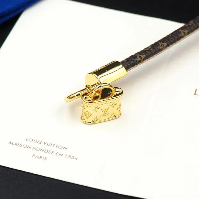 Louis Vuitton Lockit Monogram Leather Gold-Tone Padlock Bracelet 6