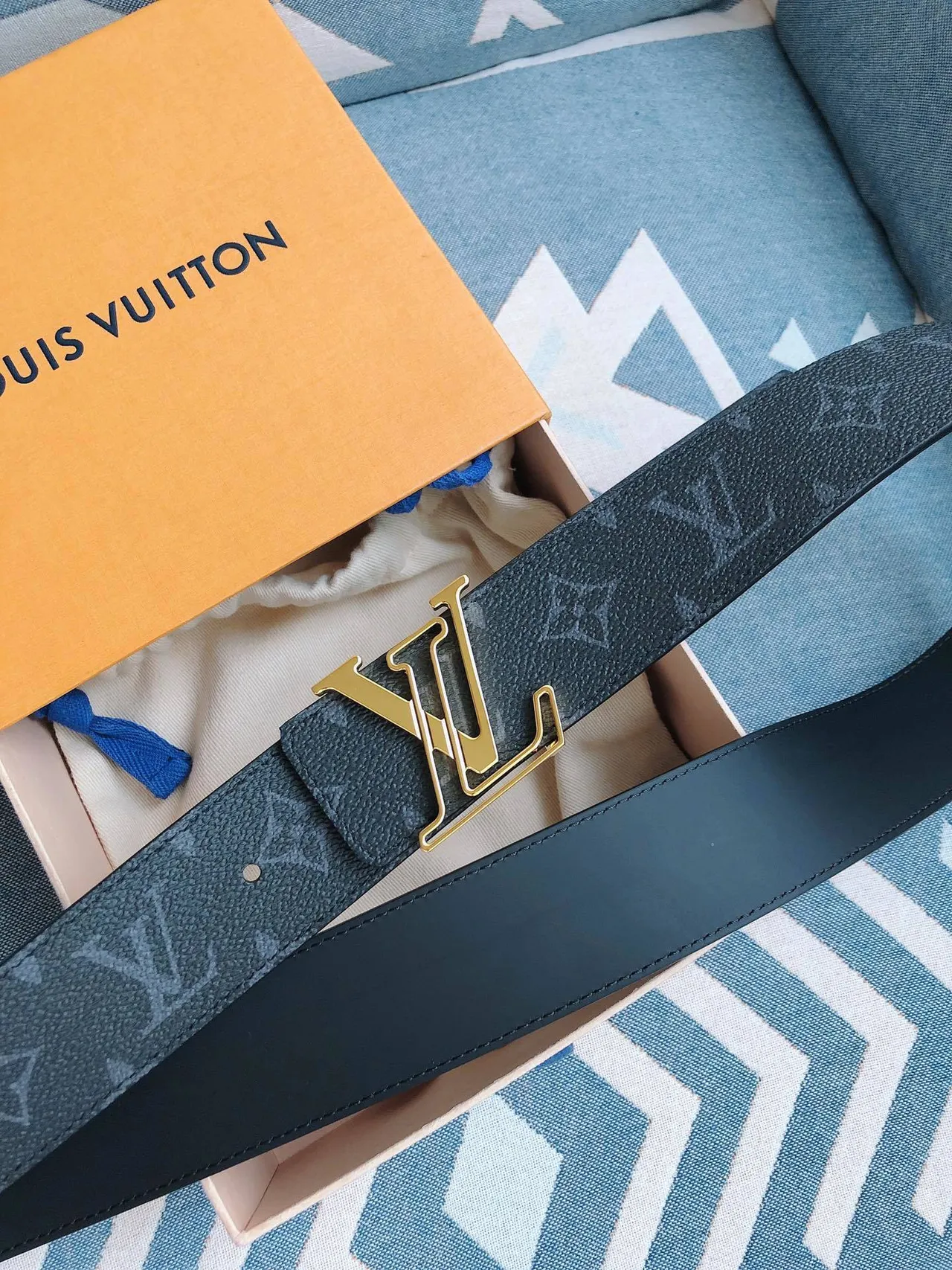 Louis Vuitton LV Belt Dark Blue Monogram Leather Belt 2