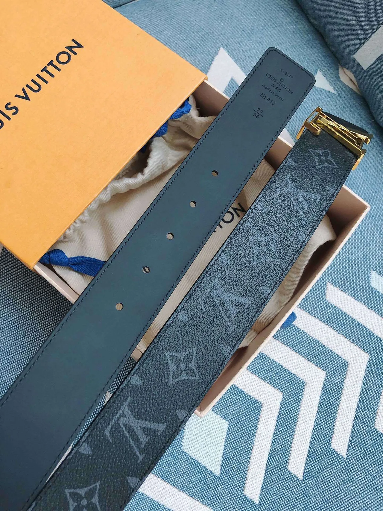 Louis Vuitton LV Belt Dark Blue Monogram Leather Belt 6