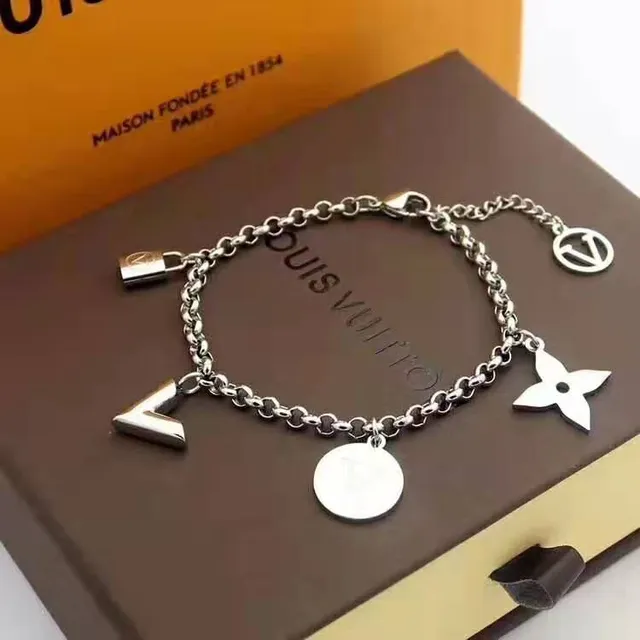 Louis Vuitton LV Charms Gold Silver Chain-Link Charm-Adorned Bracelet 4