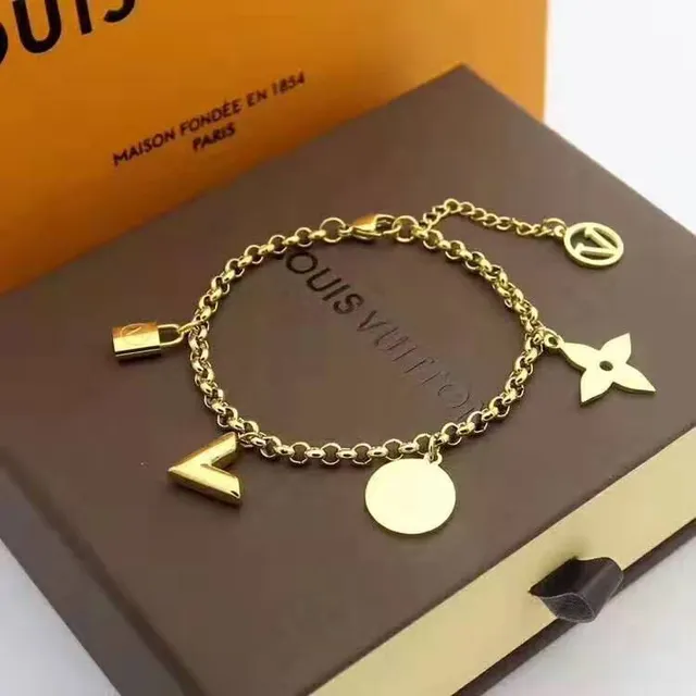 Louis Vuitton LV Charms Gold Silver Chain-Link Charm-Adorned Bracelet 5