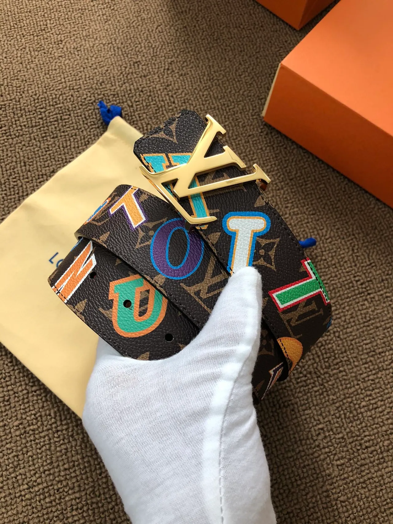 Louis Vuitton LV Graffiti Multicolor Brown Monogram Canvas Lettering Leather Belt 3