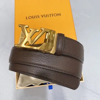 Louis Vuitton LV Initiales भूरी दानेदार चमड़े का बेल्ट