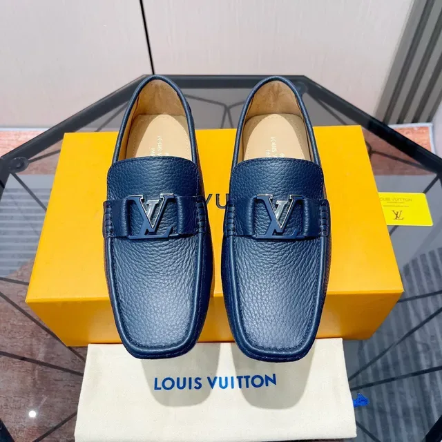 Louis Vuitton LV Initiales Loafer Blue Pebbled Leather Loafers 3