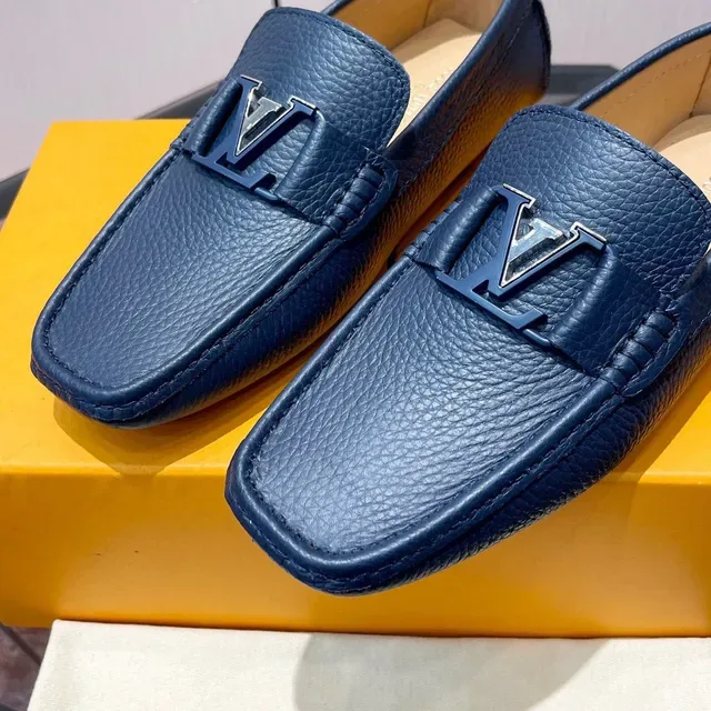 Louis Vuitton LV Initiales Loafer Blue Pebbled Leather Loafers 7
