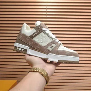 Louis Vuitton LV Trainer Beige Brown Monogram Canvas Tênis Lifestyle com Camada Superior