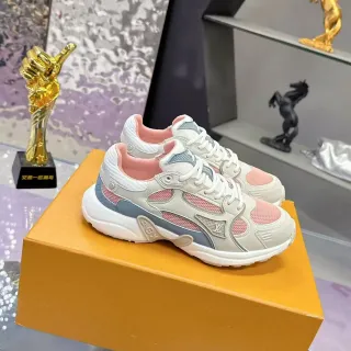 Louis Vuitton LV Trainer Beige Pink Sole Mesh And Leather Paneling Chunky Sneakers