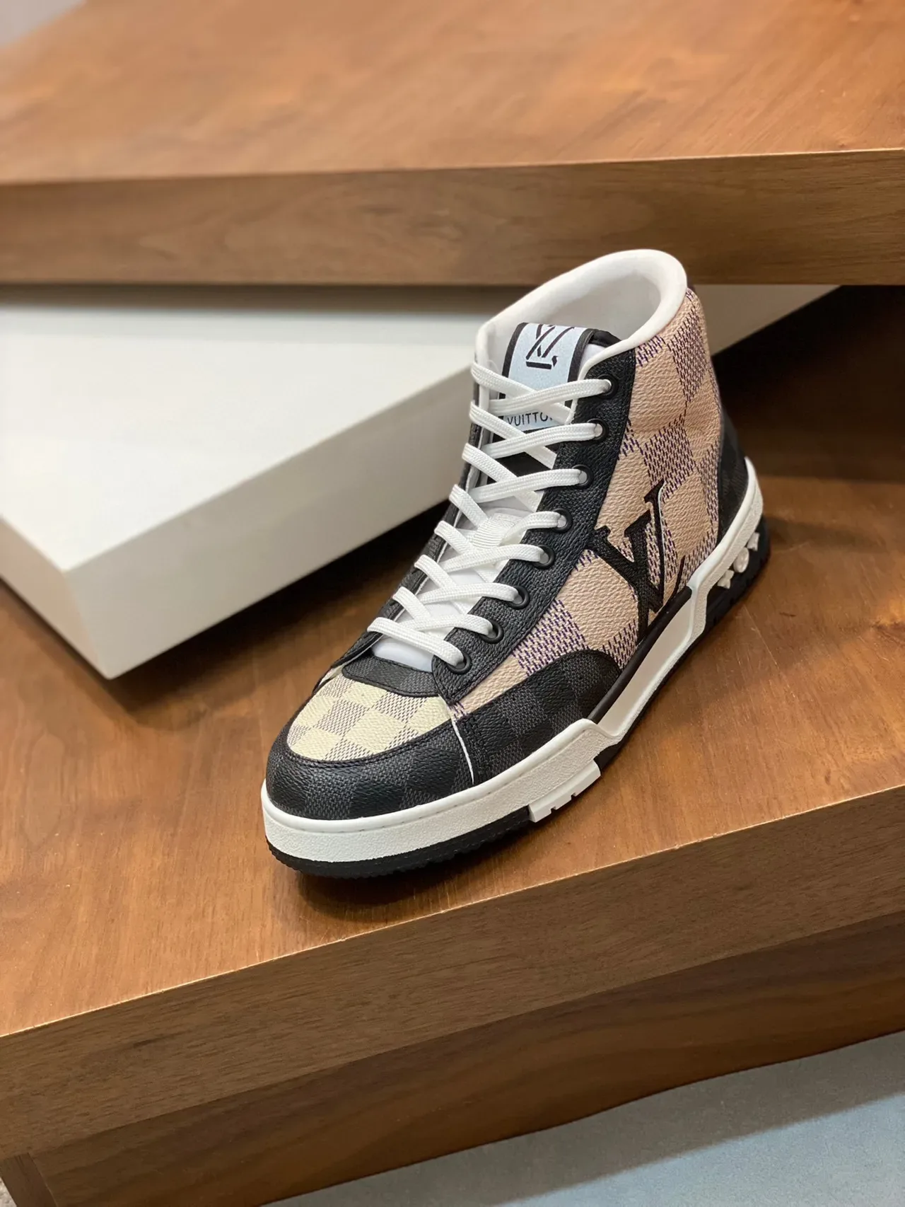 路易威登 LV Trainer 黑色米色 Damier Checkerboard 高帮生活方式运动鞋 5