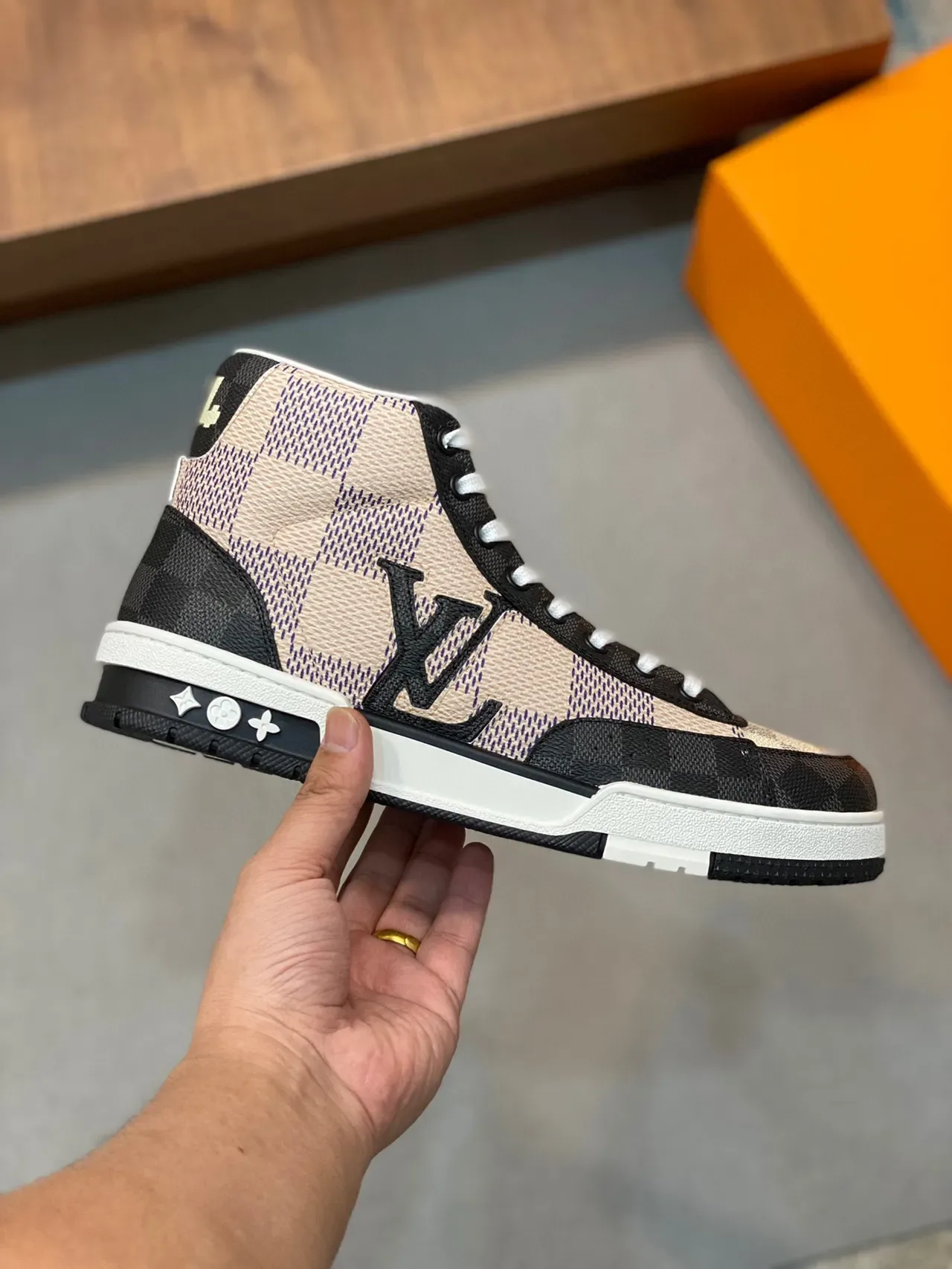路易威登 LV Trainer 黑色米色 Damier Checkerboard 高帮生活方式运动鞋 7
