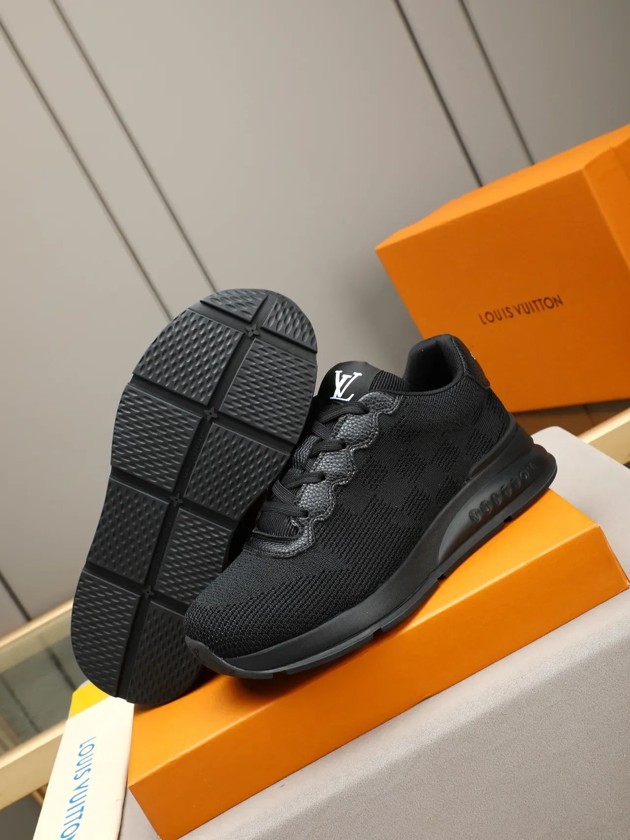 Louis Vuitton LV Trainer Black Knit Upper Sculpted Rubber Sole Lifestyle Sneakers 4