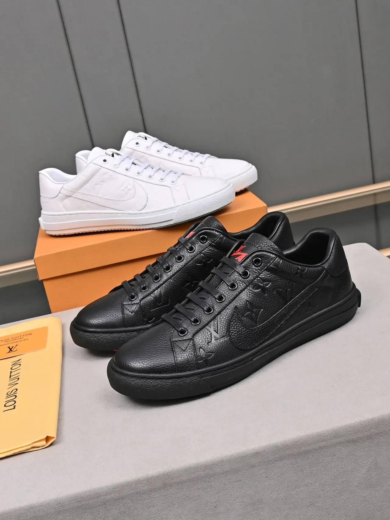 Louis Vuitton LV Trainer Black Red Embossed Monogram Leather Pebbled Texture Lifestyle Sneakers 2