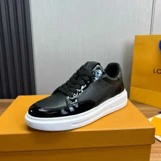 Louis Vuitton LV Trainer sneakers lifestyle de couro preto branco mistos e patent com sola de plataforma