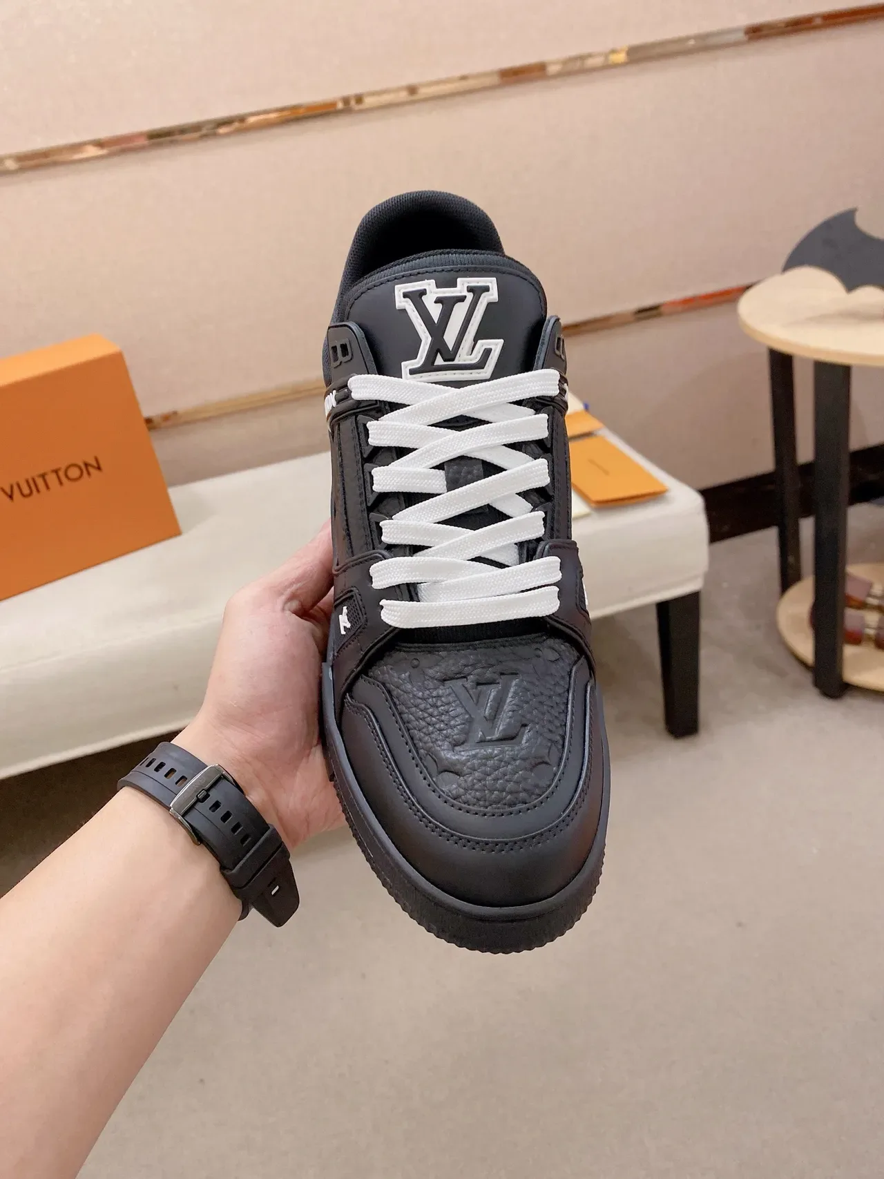Louis Vuitton LV Trainer Black White Monogram-Embossed Leather Sculpted Chunky Sole Lifestyle Sneakers 6