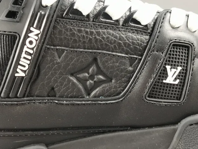 Louis Vuitton LV Trainer Black White Structured Leather-Mesh Upper Asymmetrical Branded Strap Lifestyle Sneakers 5