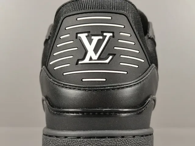 Louis Vuitton LV Trainer Black White Structured Leather-Mesh Upper Asymmetrical Branded Strap Lifestyle Sneakers 6