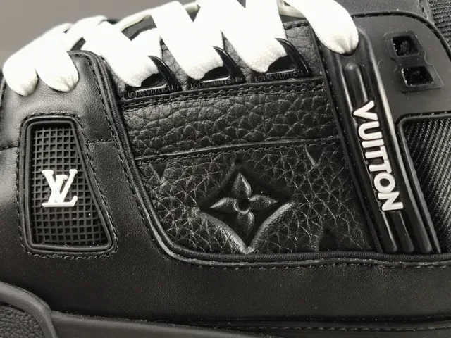 Louis Vuitton LV Trainer Black White Structured Leather-Mesh Upper Asymmetrical Branded Strap Lifestyle Sneakers 8