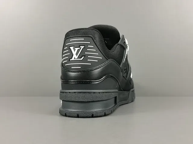 Louis Vuitton LV Trainer Black White Structured Leather-Mesh Upper Asymmetrical Branded Strap Lifestyle Sneakers 14