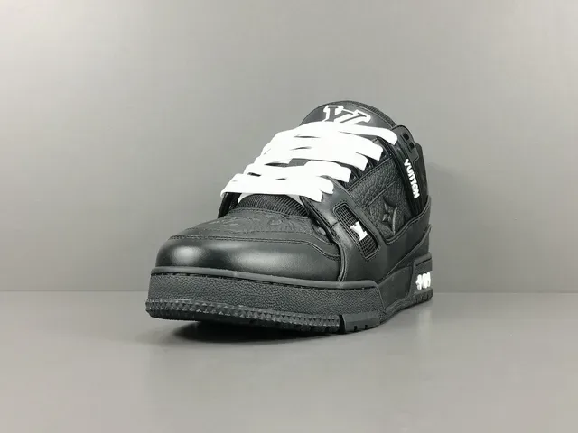 Louis Vuitton LV Trainer Black White Structured Leather-Mesh Upper Asymmetrical Branded Strap Lifestyle Sneakers 15