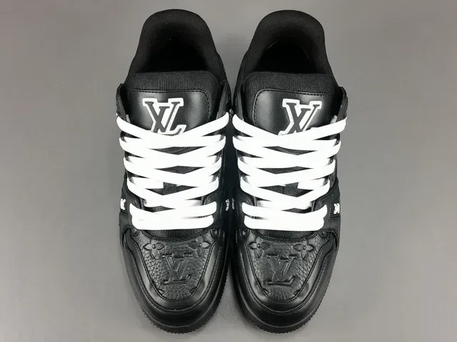 Louis Vuitton LV Trainer Black White Structured Leather-Mesh Upper Asymmetrical Branded Strap Lifestyle Sneakers 16