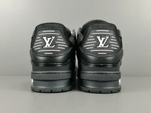 Louis Vuitton LV Trainer Black White Structured Leather-Mesh Upper Asymmetrical Branded Strap Lifestyle Sneakers 17