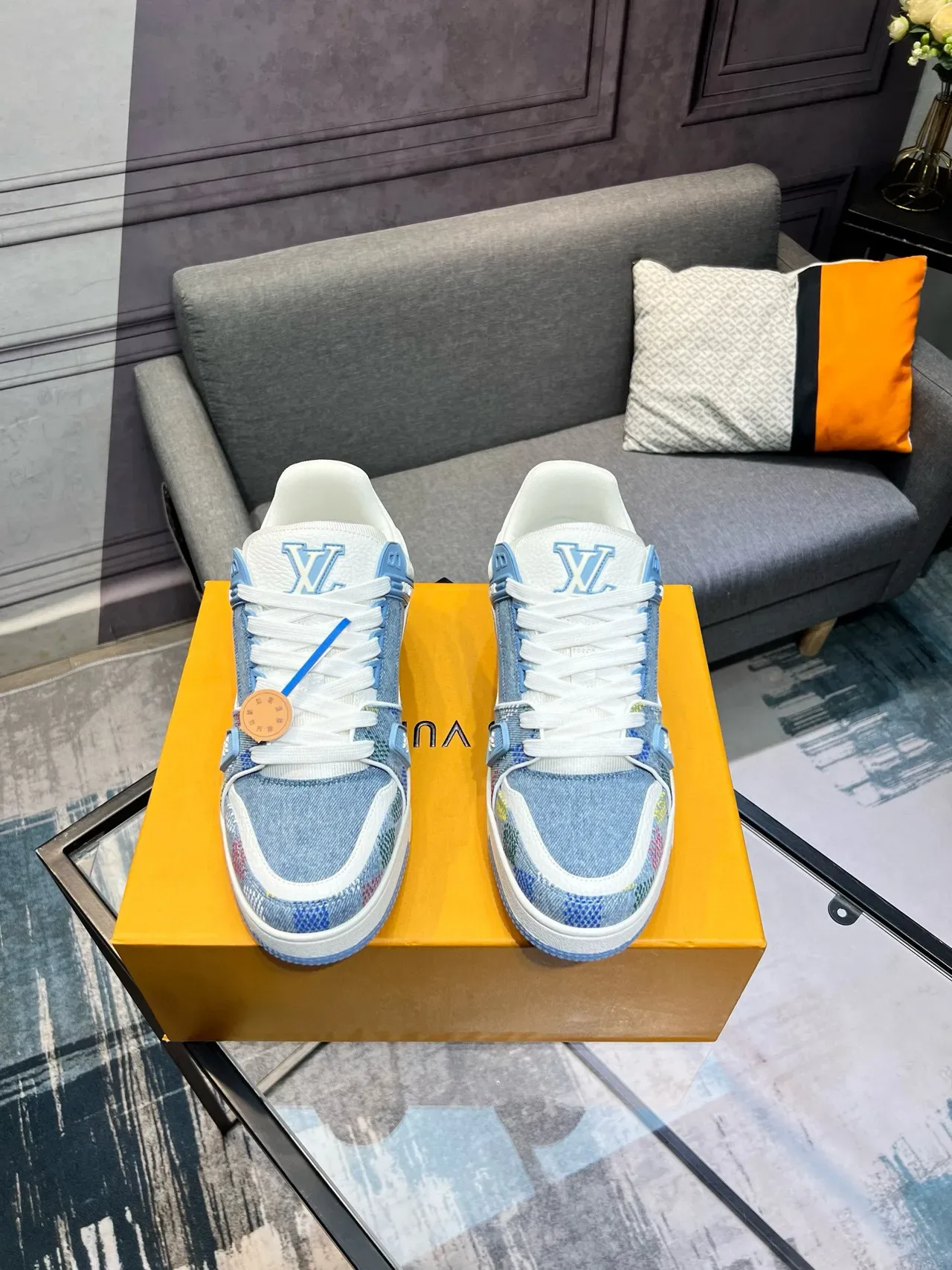 Louis Vuitton LV Trainer Blue Multicolor Denim-Jacquard Upper Dual Strap System Lifestyle Sneakers 2