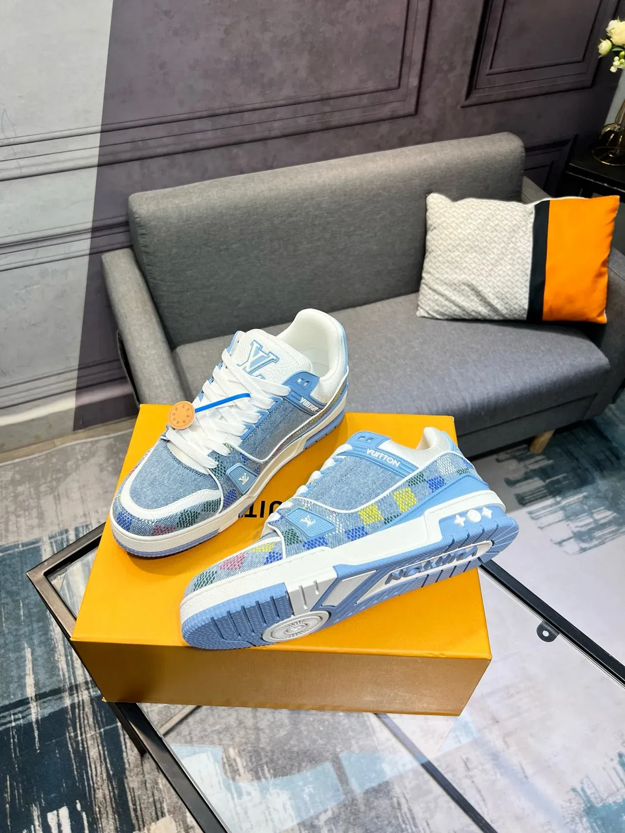 Louis Vuitton LV Trainer Blue Multicolor Denim-Jacquard Upper Dual Strap System Lifestyle Sneakers 4