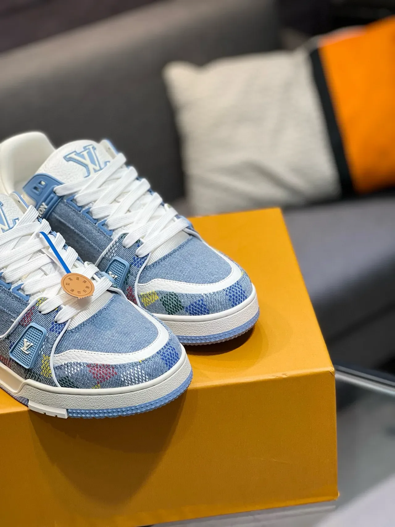 Louis Vuitton LV Trainer Blue Multicolor Denim-Jacquard Upper Dual Strap System Lifestyle Sneakers 9