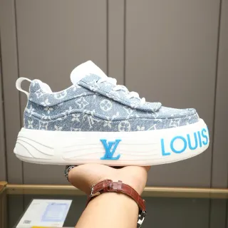 Louis Vuitton LV Trainer Zapatillas Lifestyle Azul Blanco Denim Monograma Lona Suela Chunky Plataforma