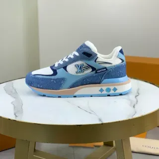 Louis Vuitton LV Trainer Azul Branco Painel Denim Malla Acentuada Tênis Lifestyle